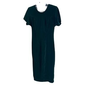 VTG Emerald Green Velvet cocktail plunge back rhinestone diamond dress CDC dress